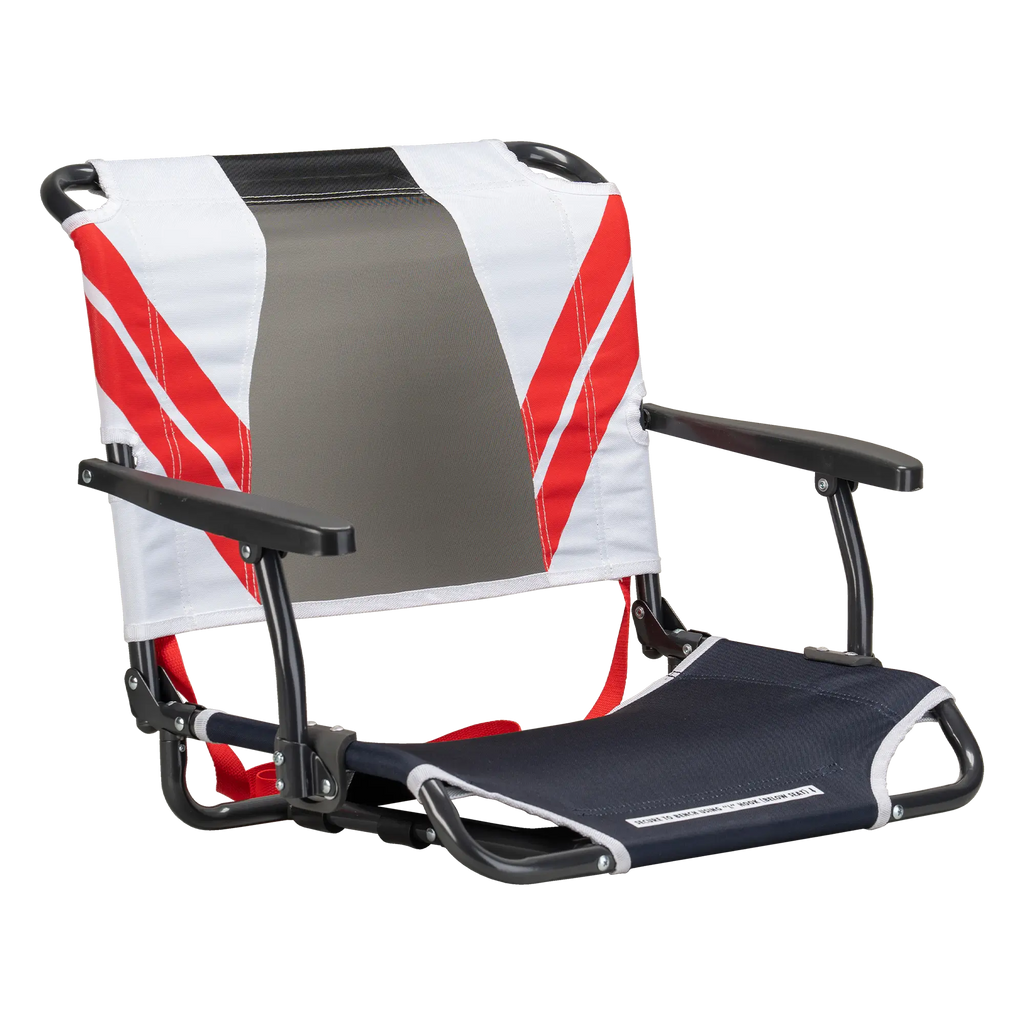 Ergonomic Back-Support Big Comfort Stadium Chair with Armrests - Choice 465 - Bleacher-Friendly Stadium Chair with Back Support - Indigo/White/Red