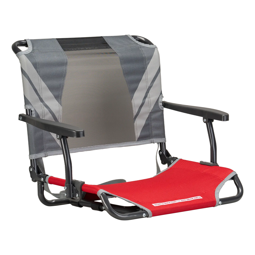 Ergonomic Back-Support Big Comfort Stadium Chair with Armrests - Choice 465 - Bleacher-Friendly Stadium Chair with Back Support - Red/Gray