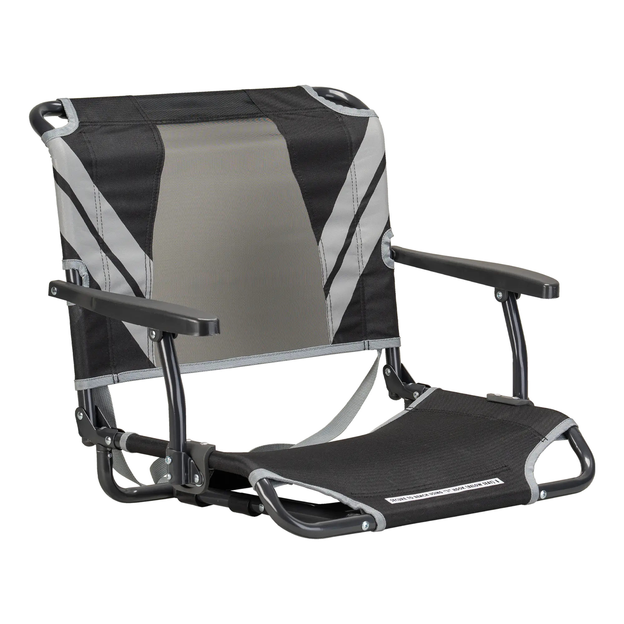 Ergonomic Back-Support Big Comfort Stadium Chair with Armrests - Choice 465 - Bleacher-Friendly Stadium Chair with Back Support - Black/Gray