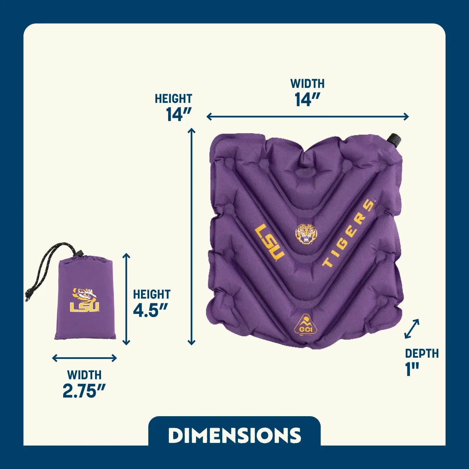 Secure-Hook College V Seat Inflatable Stadium Cushion - LSU Tigers - Choice 762 - Bleacher-Friendly Stadium Chair with Back Support Detail