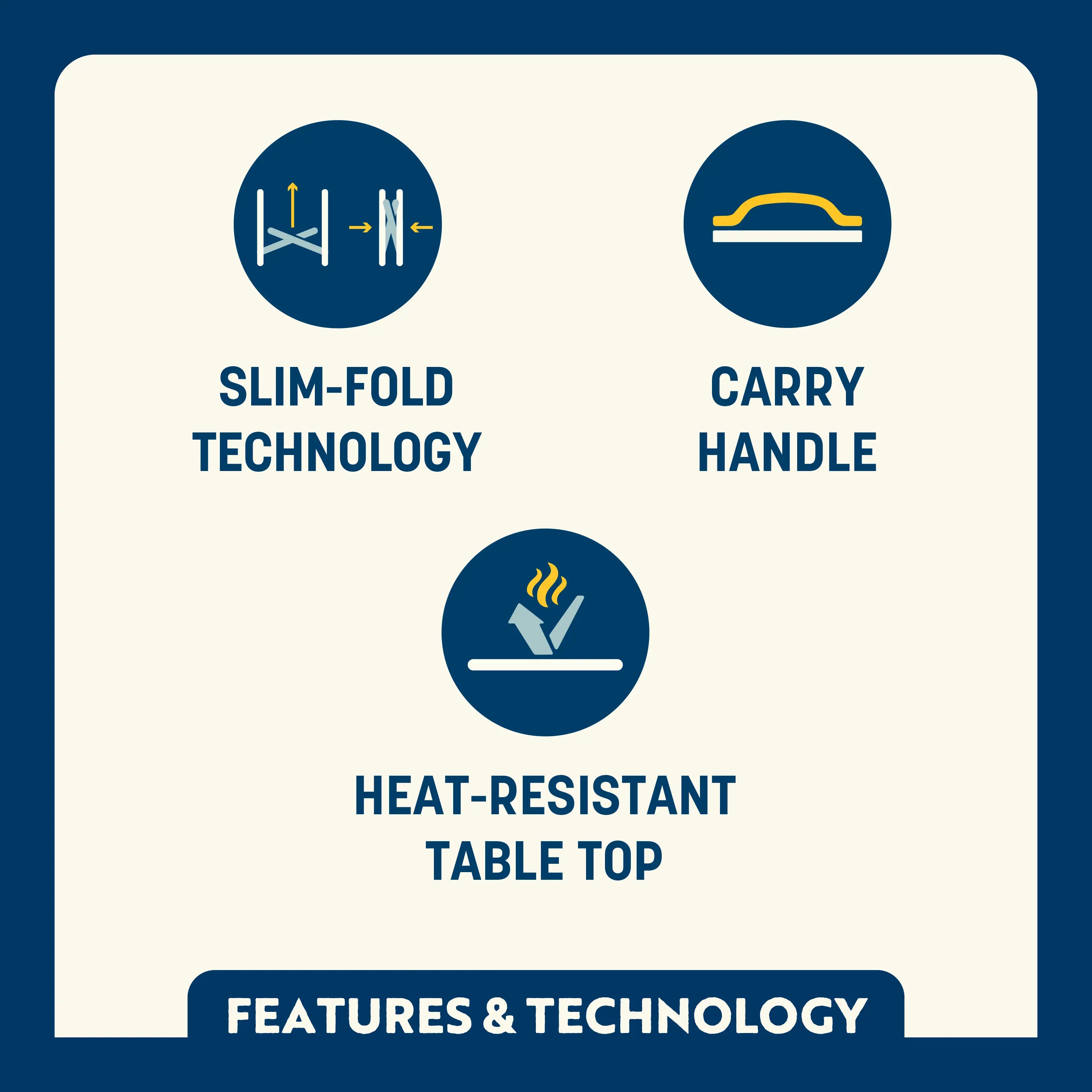 Portable Staging Slim-Fold Table - Choice 196 - Portable Camping Table with Heat-Resistant Countertop Detail