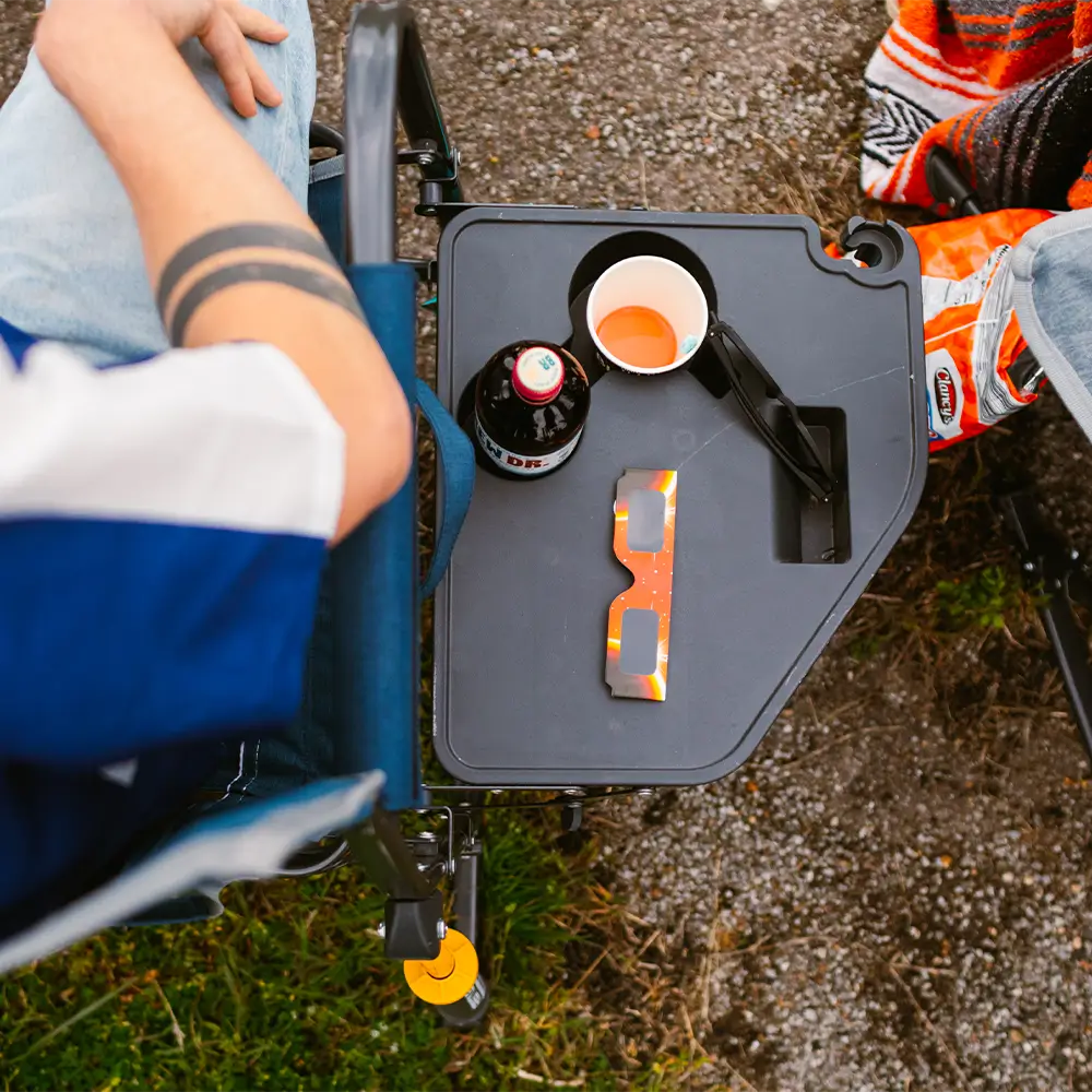 Premium All-Weather Freestyle Rocker with Side Table - Choice 853 - Heavy-Duty Kickback Rocker with Beverage Holder Detail