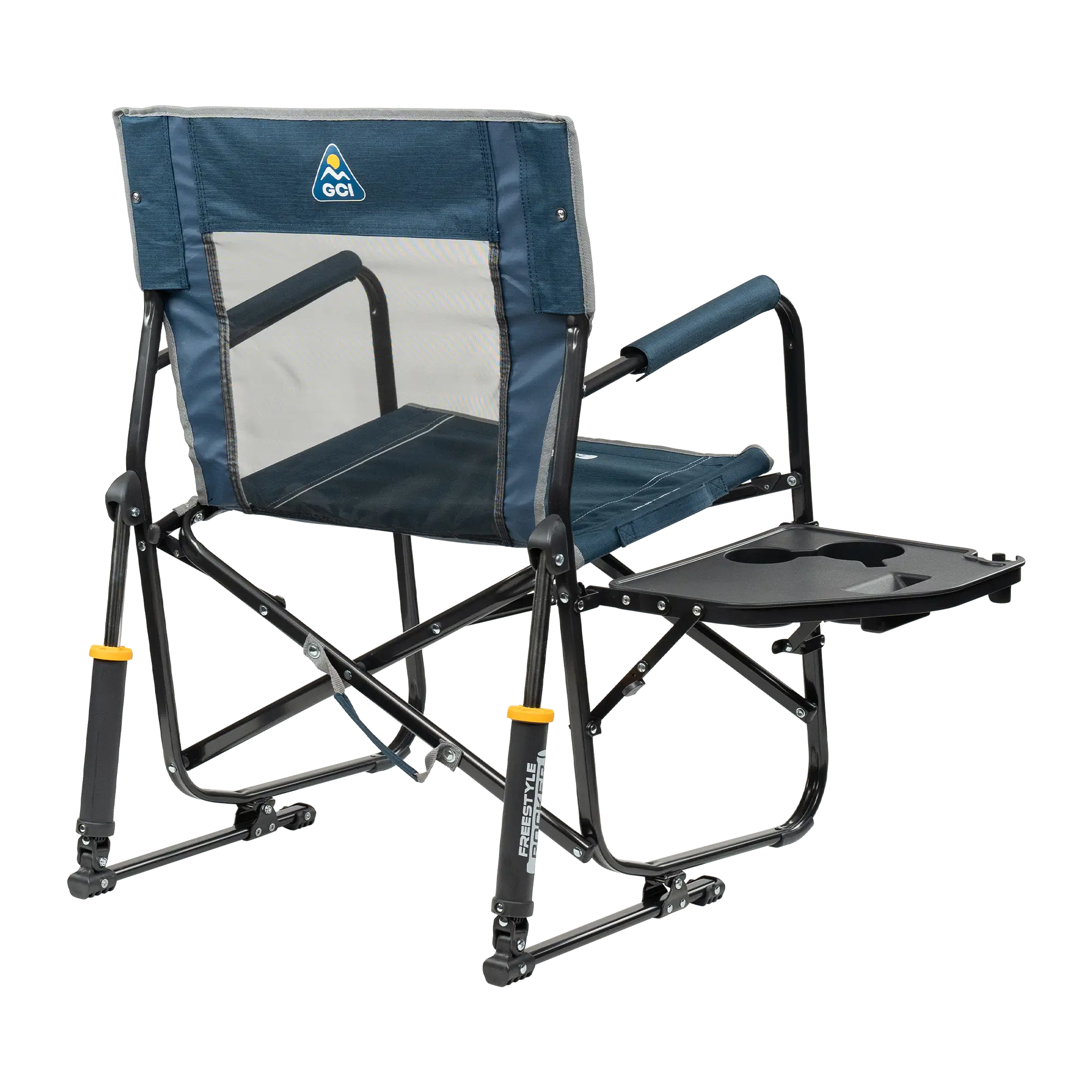 Premium All-Weather Freestyle Rocker with Side Table - Choice 853 - Heavy-Duty Kickback Rocker with Beverage Holder Detail