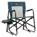 Premium All-Weather Freestyle Rocker with Side Table - Choice 853 - Heavy-Duty Kickback Rocker with Beverage Holder - Heathered Indigo