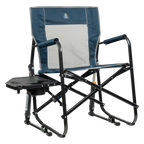 Premium All-Weather Freestyle Rocker with Side Table - Choice 853 - Heavy-Duty Kickback Rocker with Beverage Holder - Heathered Indigo