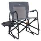 Premium All-Weather Freestyle Rocker with Side Table - Choice 853 - Heavy-Duty Kickback Rocker with Beverage Holder - Heathered Pewter