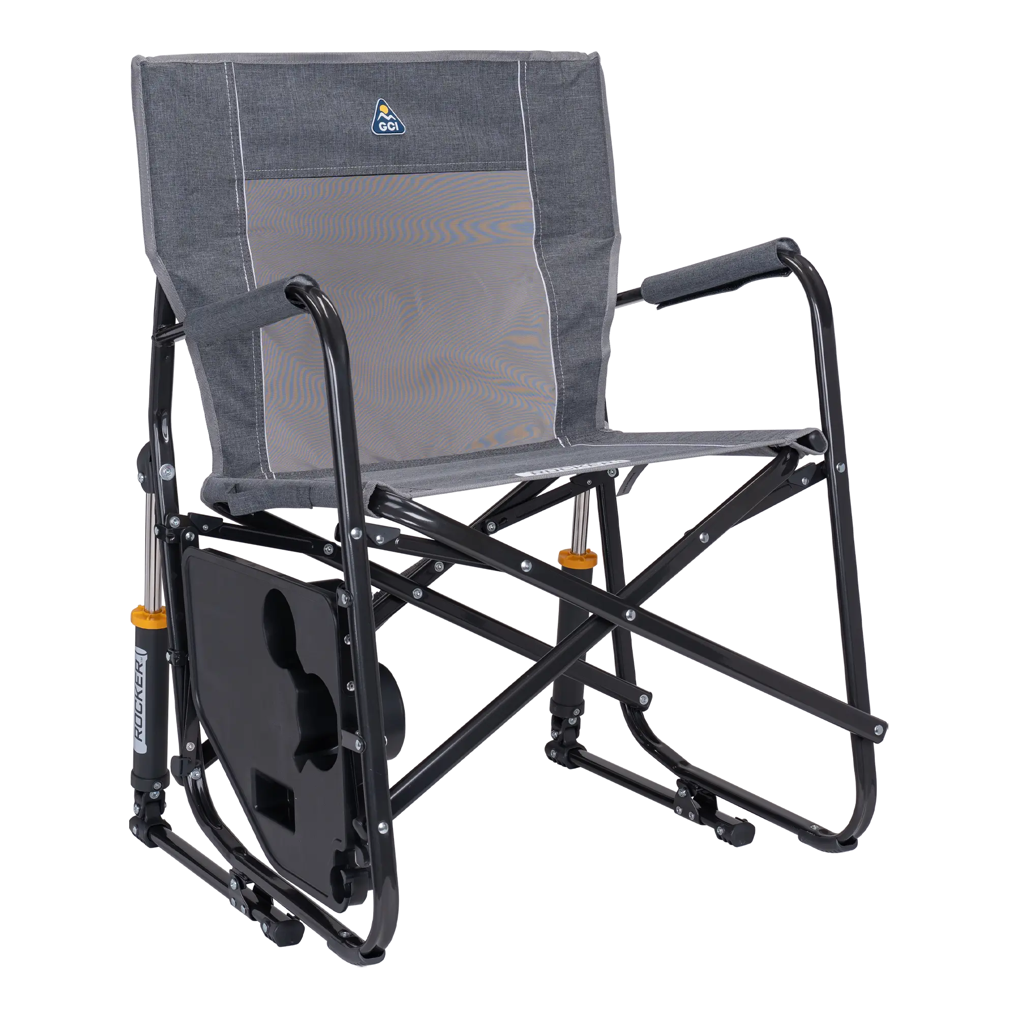 Premium All-Weather Freestyle Rocker with Side Table - Choice 853 - Heavy-Duty Kickback Rocker with Beverage Holder Detail