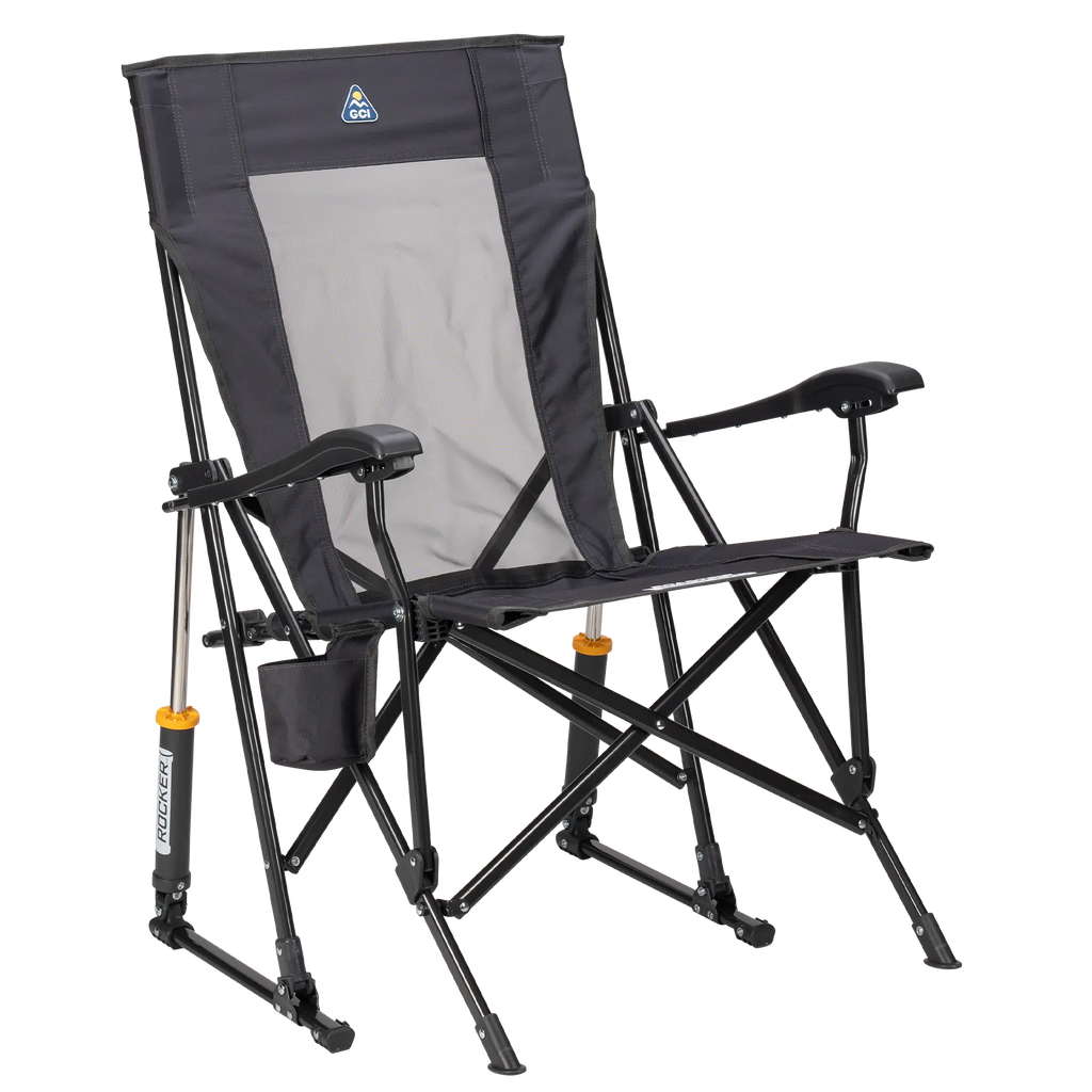 Patented Spring-Action RoadTrip Rocker - Choice 855 - Heavy-Duty Kickback Rocker with Beverage Holder - Dark Charcoal
