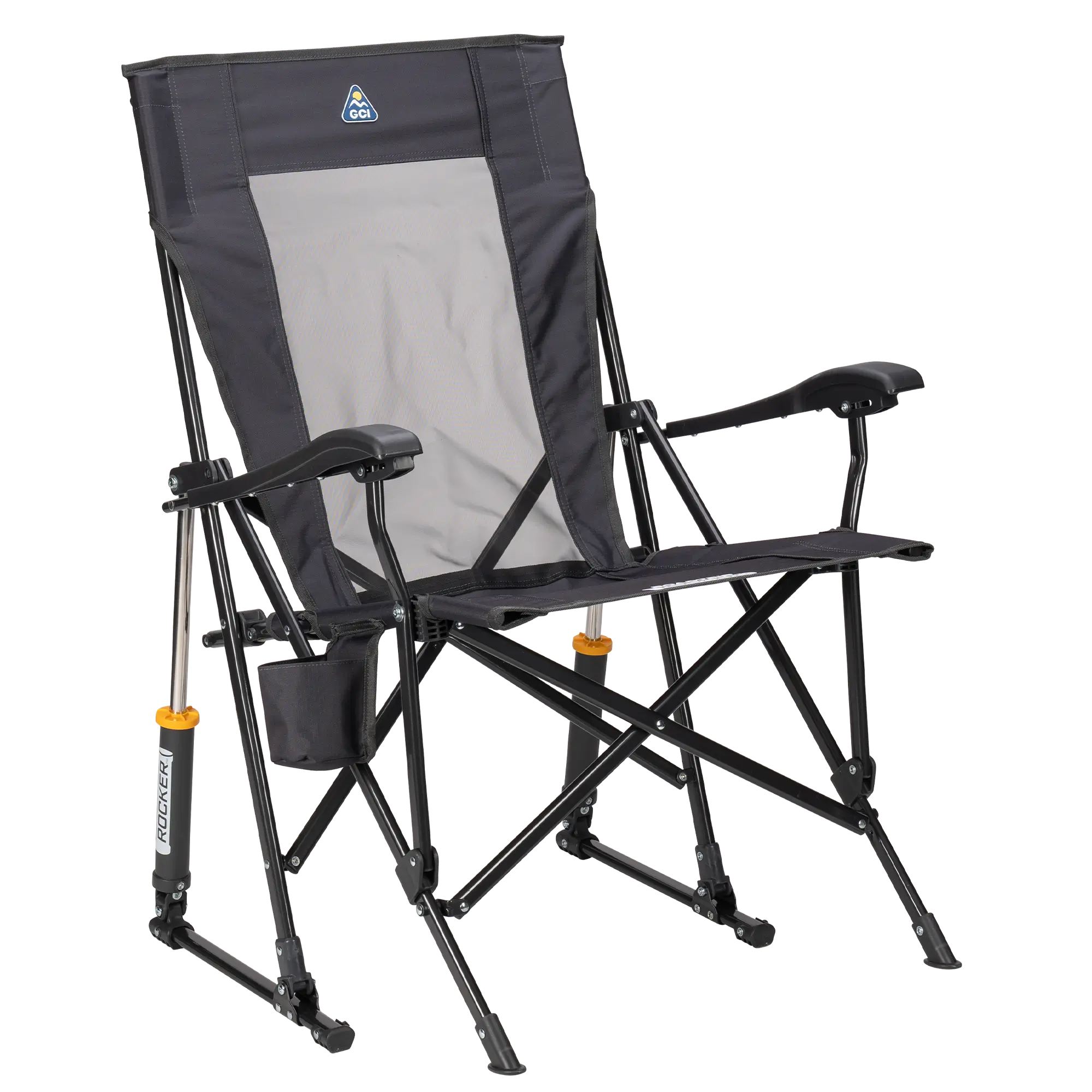 Patented Spring-Action RoadTrip Rocker - Choice 855 - Heavy-Duty Kickback Rocker with Beverage Holder - Dark Charcoal
