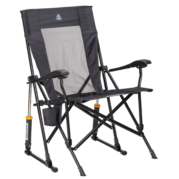 Patented Spring-Action RoadTrip Rocker - Choice 855 - Heavy-Duty Kickback Rocker with Beverage Holder - Dark Charcoal