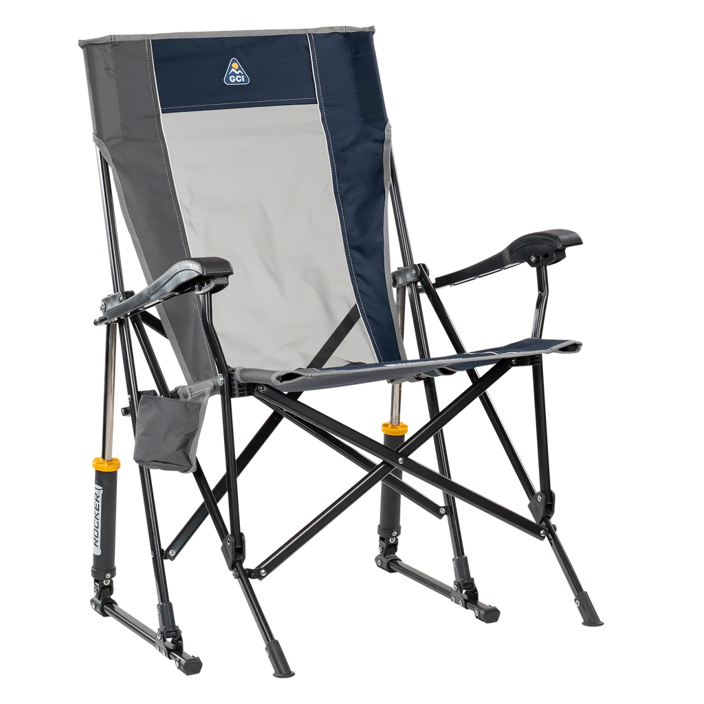 Patented Spring-Action RoadTrip Rocker - Choice 855 - Heavy-Duty Kickback Rocker with Beverage Holder - Indigo