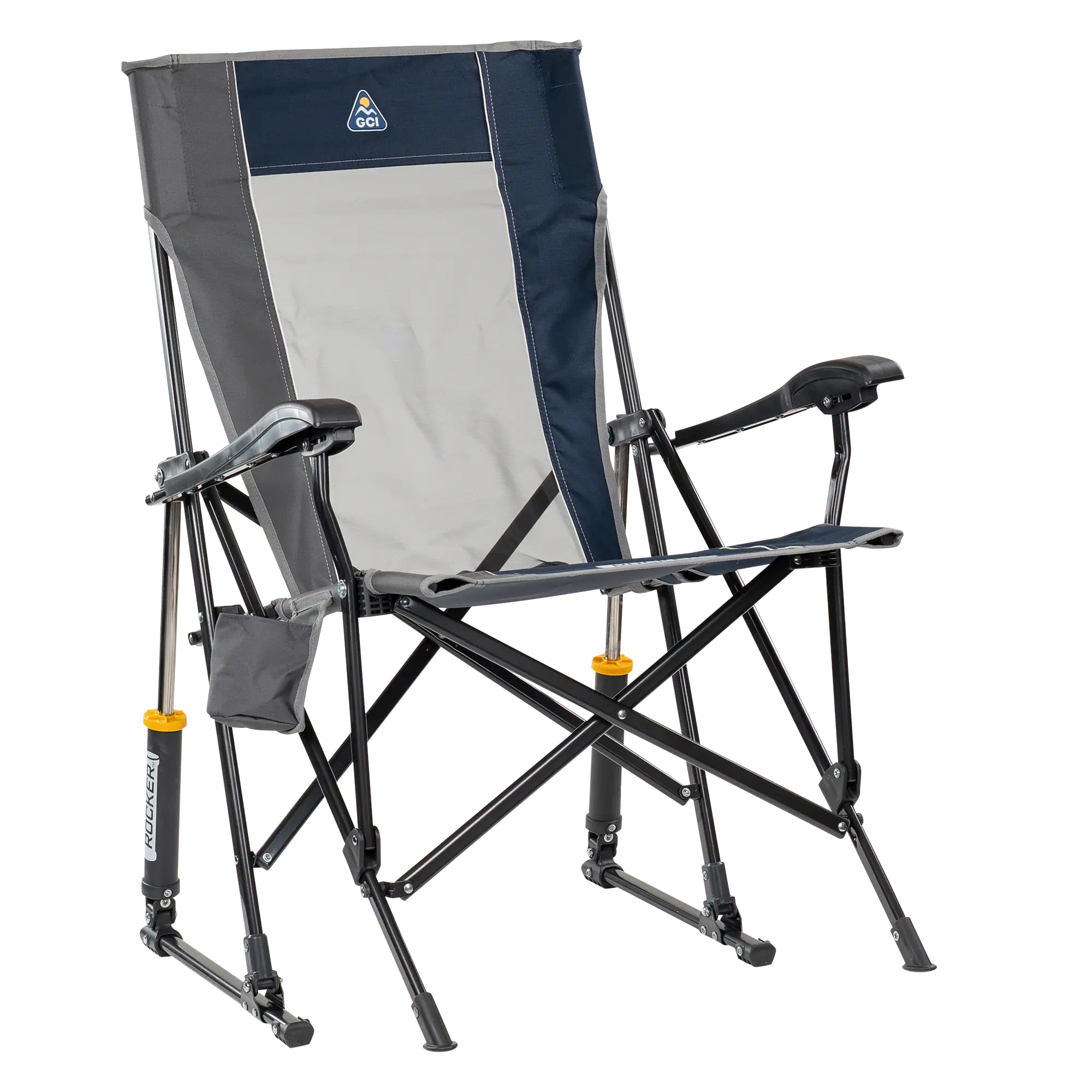 Patented Spring-Action RoadTrip Rocker - Choice 855 - Heavy-Duty Kickback Rocker with Beverage Holder - Indigo