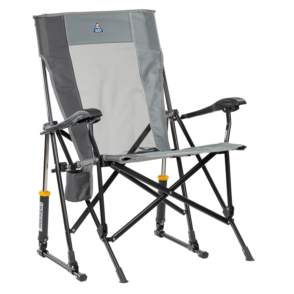 Patented Spring-Action RoadTrip Rocker - Choice 855 - Heavy-Duty Kickback Rocker with Beverage Holder - Mercury Gray