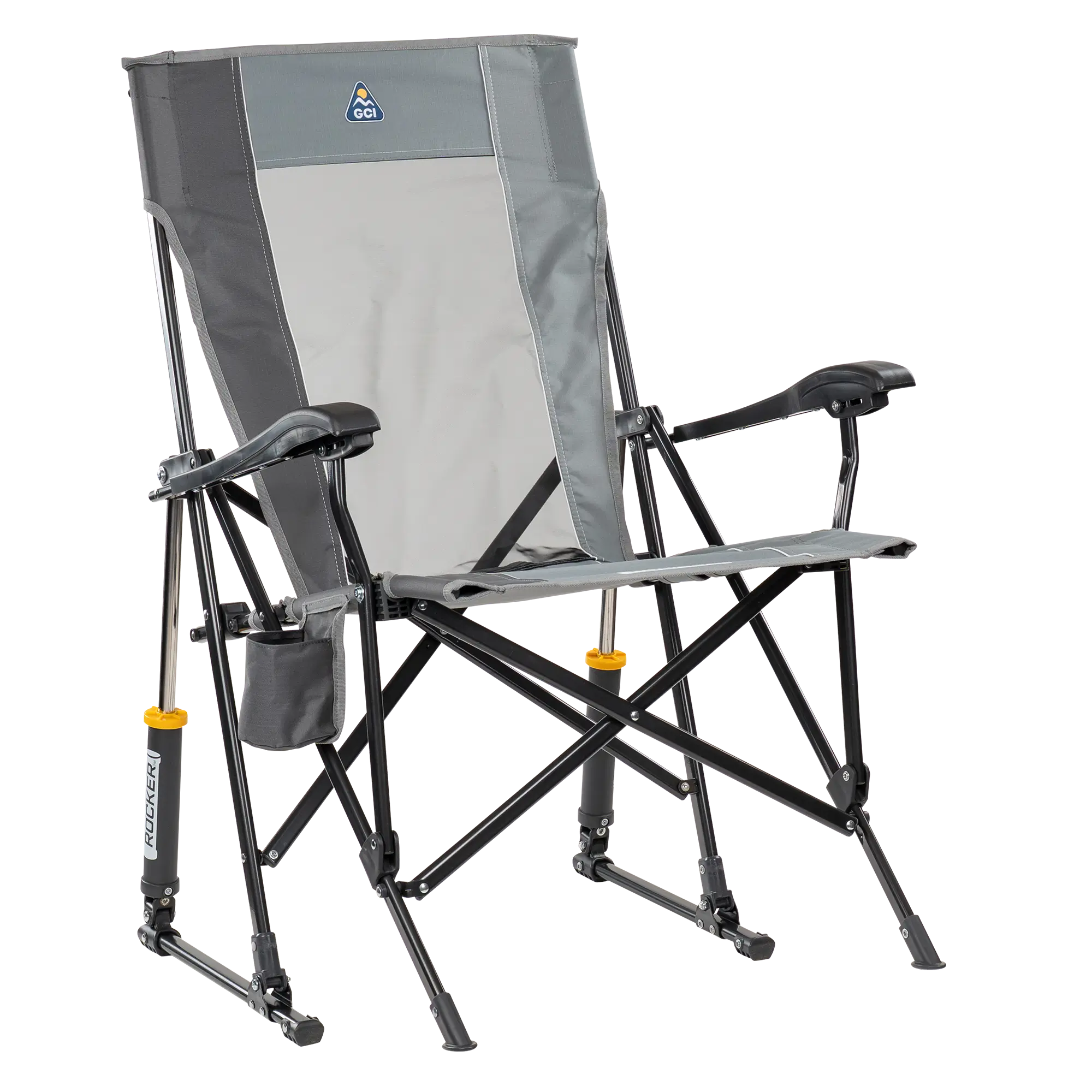Patented Spring-Action RoadTrip Rocker - Choice 855 - Heavy-Duty Kickback Rocker with Beverage Holder - Mercury Gray