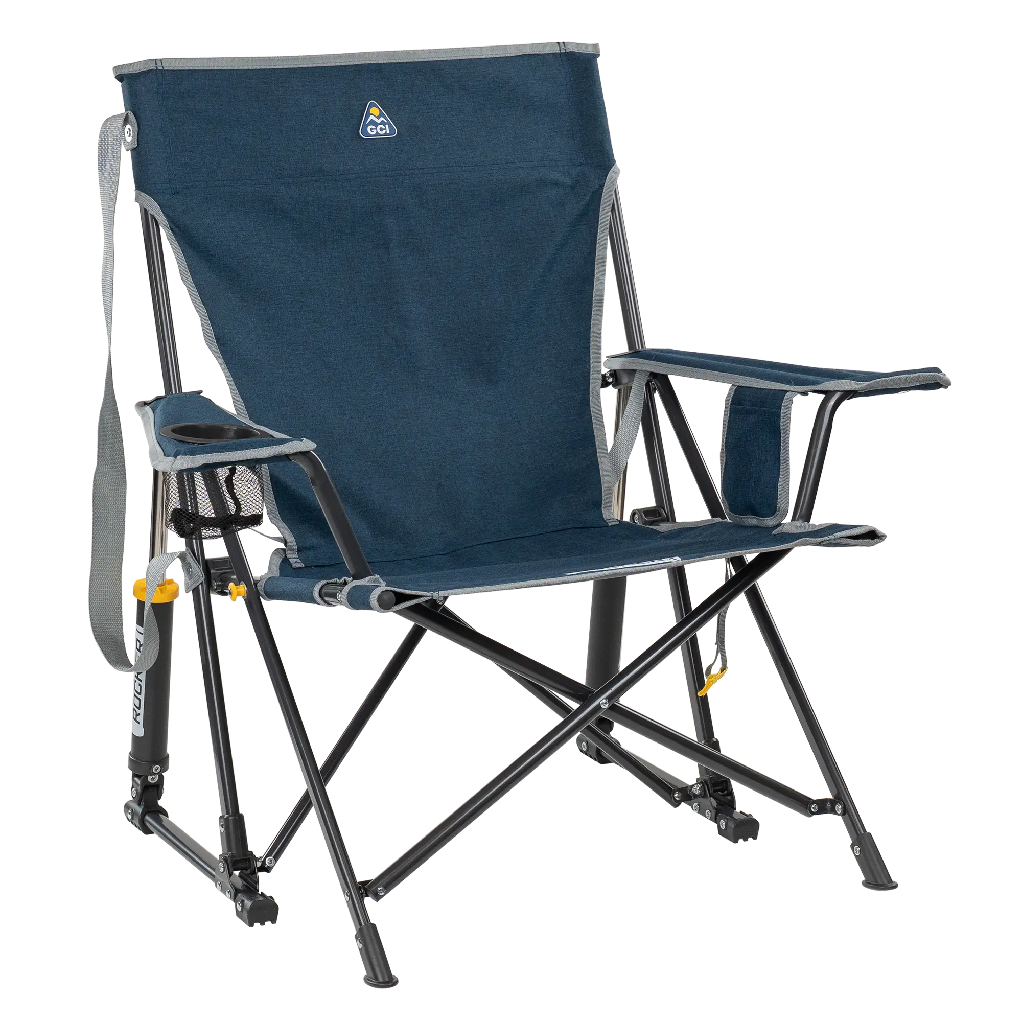 Luxury Camp Kickback Rocker - Choice 345 - Heavy-Duty Kickback Rocker with Beverage Holder - Heathered Indigo