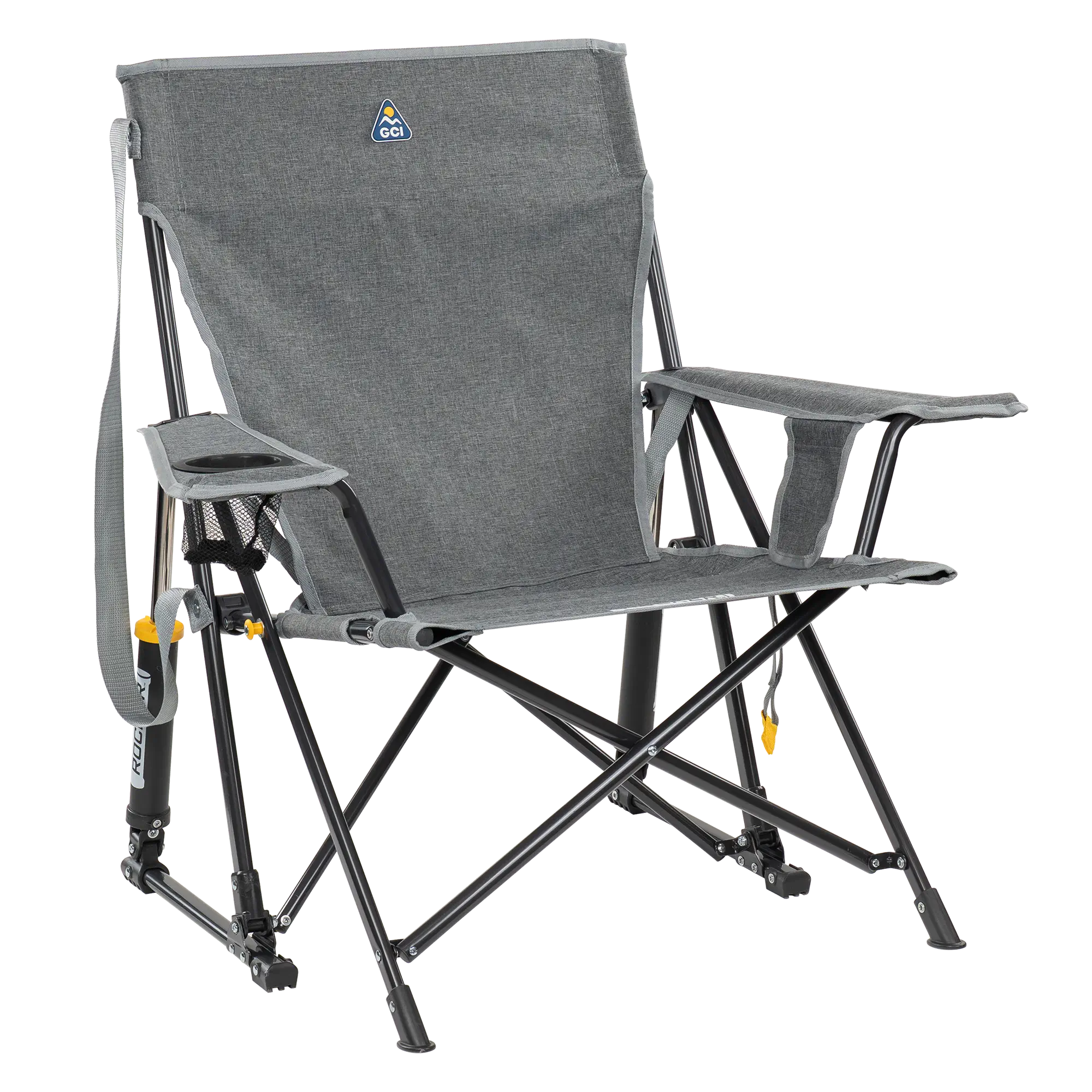 Luxury Camp Kickback Rocker - Choice 345 - Heavy-Duty Kickback Rocker with Beverage Holder - Heathered Pewter
