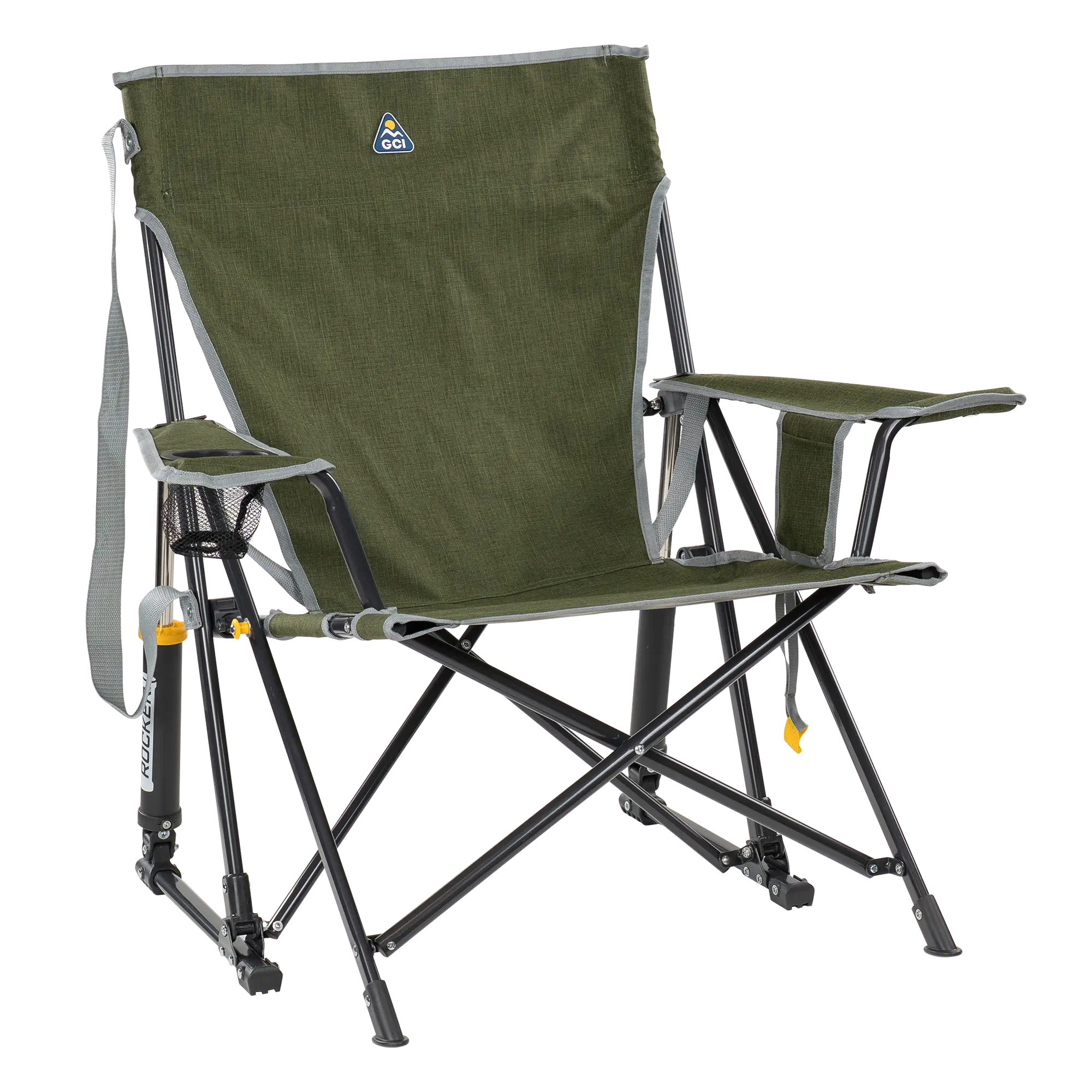 Luxury Camp Kickback Rocker - Choice 345 - Heavy-Duty Kickback Rocker with Beverage Holder - Heathered Loden