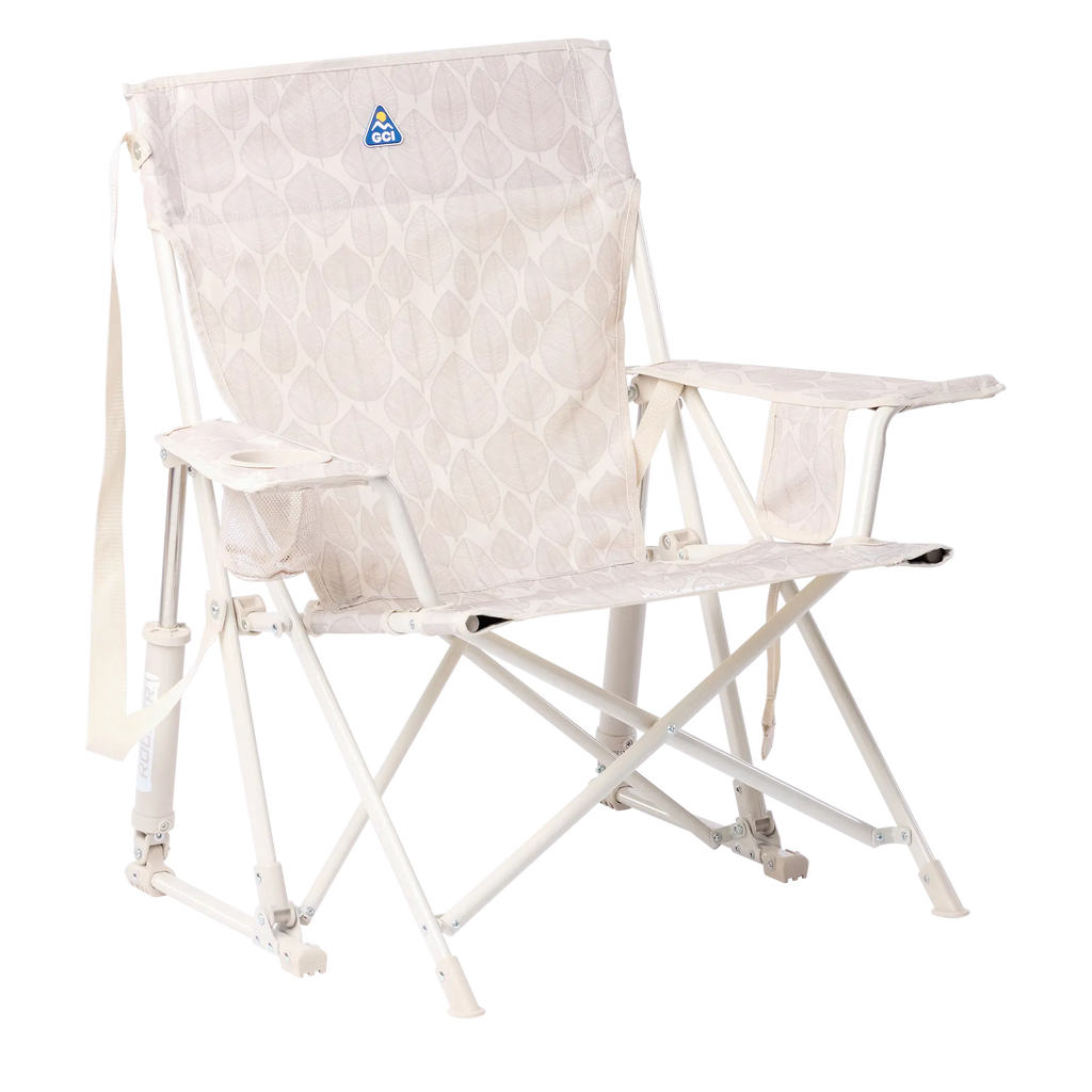 Luxury Camp Kickback Rocker - Choice 345 - Heavy-Duty Kickback Rocker with Beverage Holder - Soft Neutral Leaf