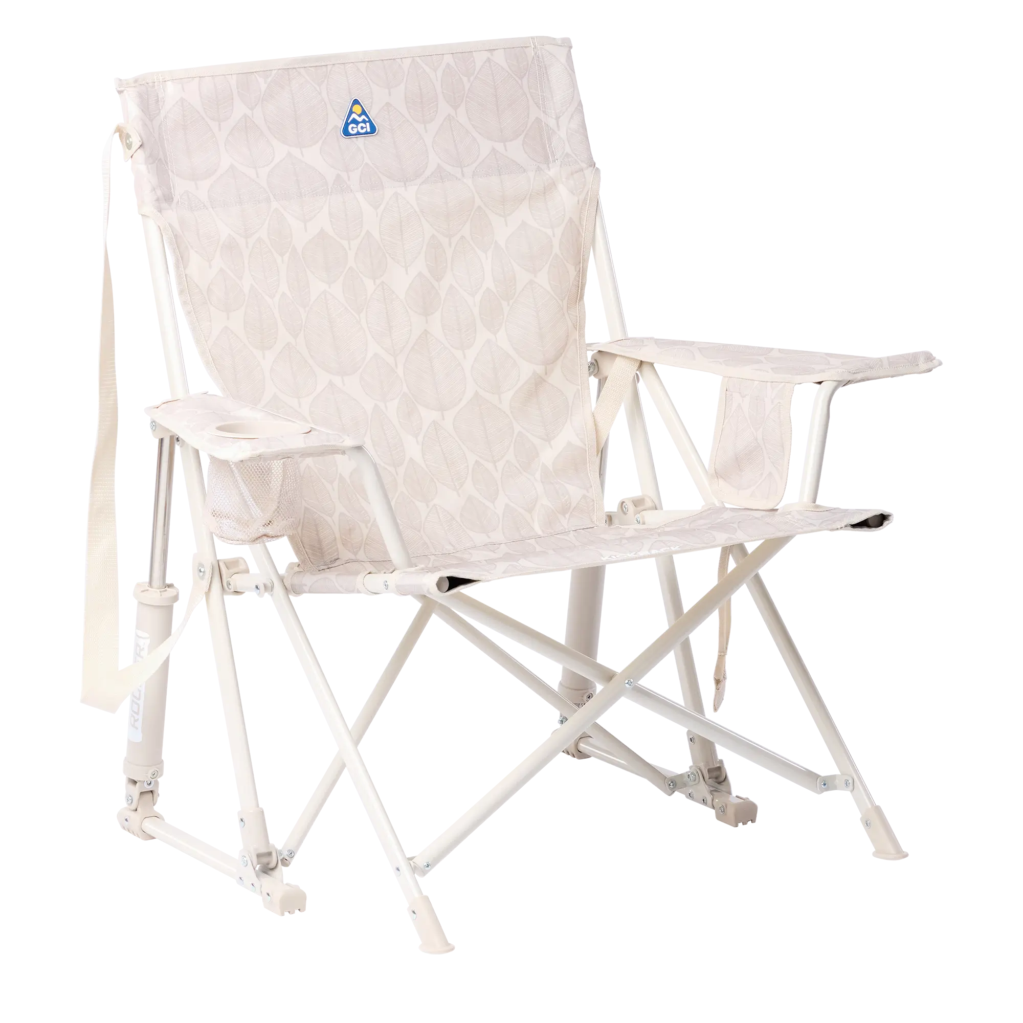 Luxury Camp Kickback Rocker - Choice 345 - Heavy-Duty Kickback Rocker with Beverage Holder - Soft Neutral Leaf