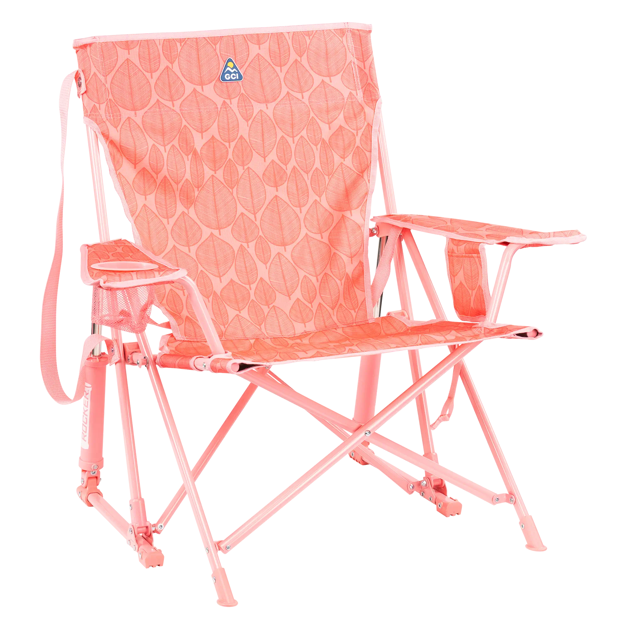 Luxury Camp Kickback Rocker - Choice 345 - Heavy-Duty Kickback Rocker with Beverage Holder - Soft Pink Leaf