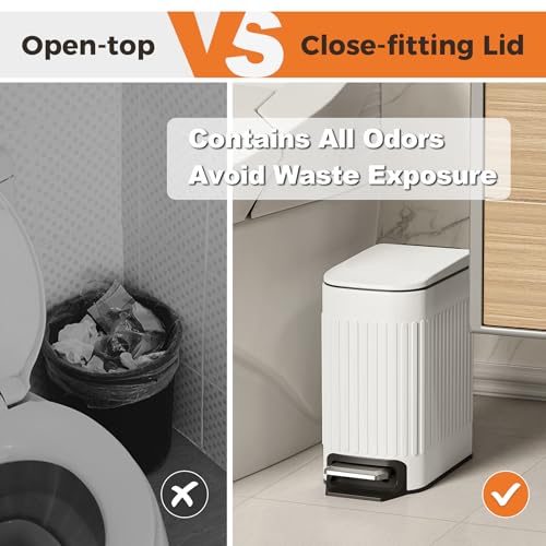 Smart Home TrashAid Slim Bathroom Trash Can with Lid Soft Close, Collection