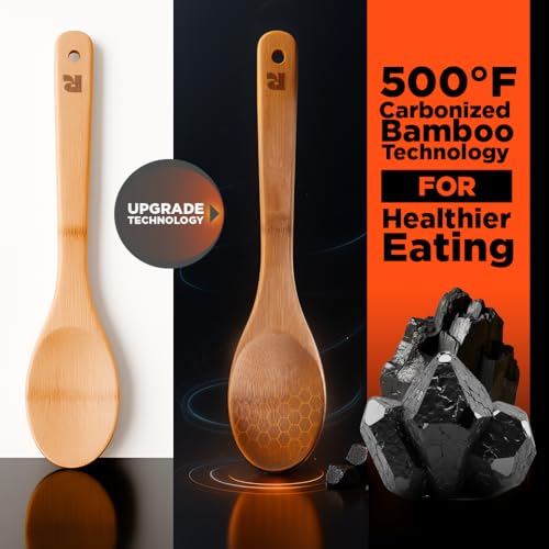 upgraded Riveira Dark Bamboo Wooden Spoons for Cooking Collection