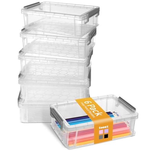 refined Sooez 6 Pack Extra Large Pencil Box, Plastic Pencil Case Essentials