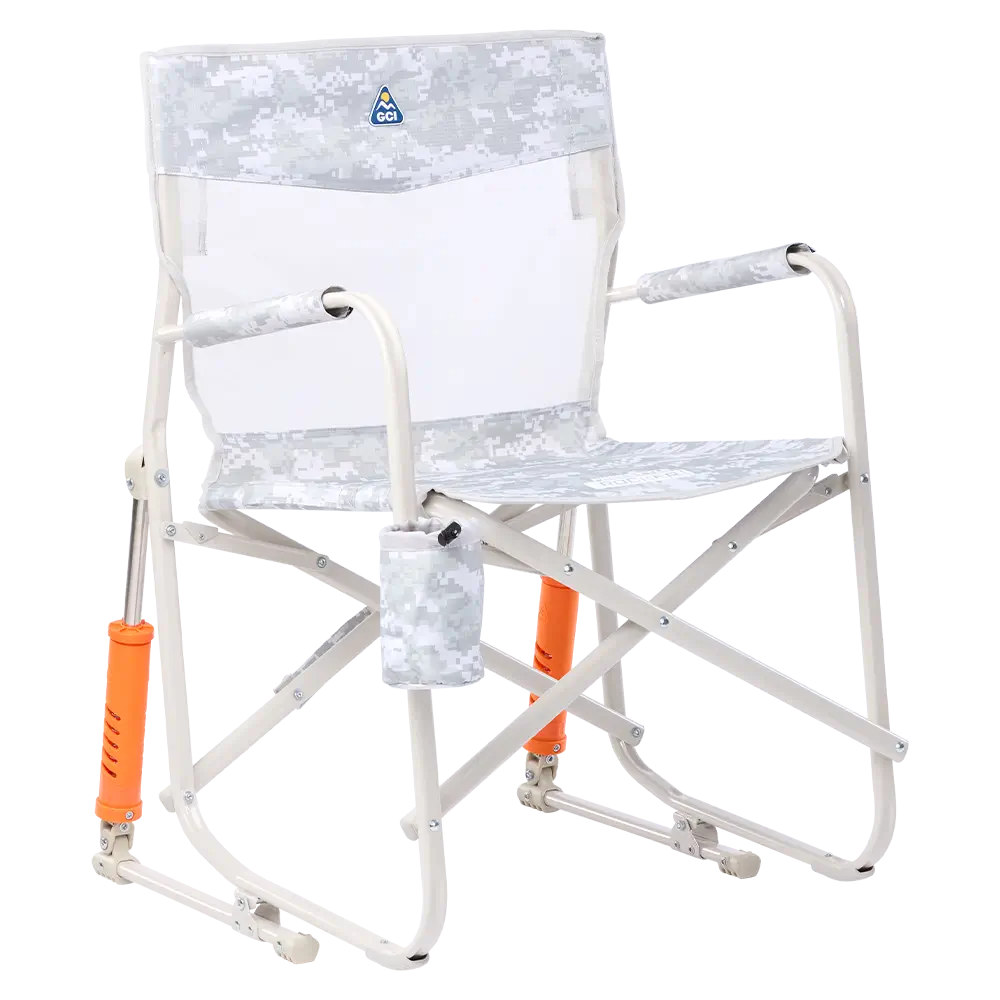 Luxury Camp Freestyle Rocker Elite - Choice 460 - Patented Spring-Action Rocking Chair for Camping - Snow Camo