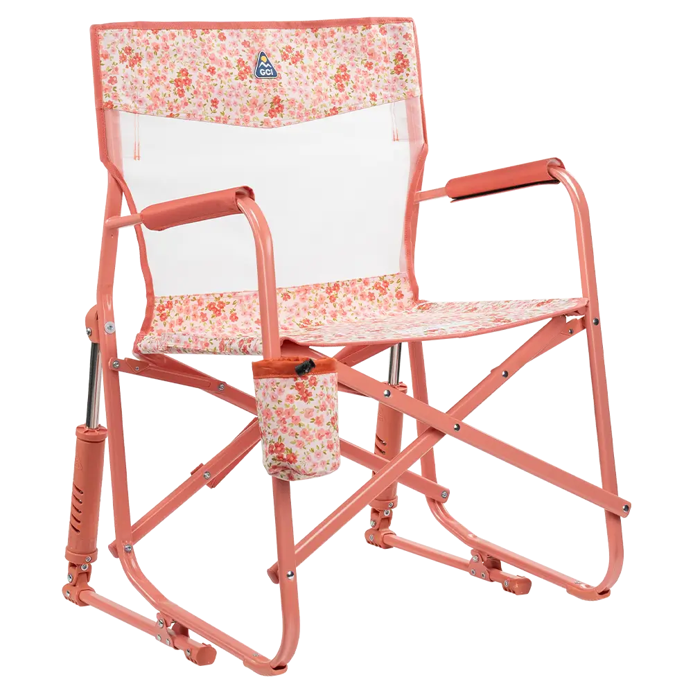 Luxury Camp Freestyle Rocker Elite - Choice 460 - Patented Spring-Action Rocking Chair for Camping - Pink Sundress