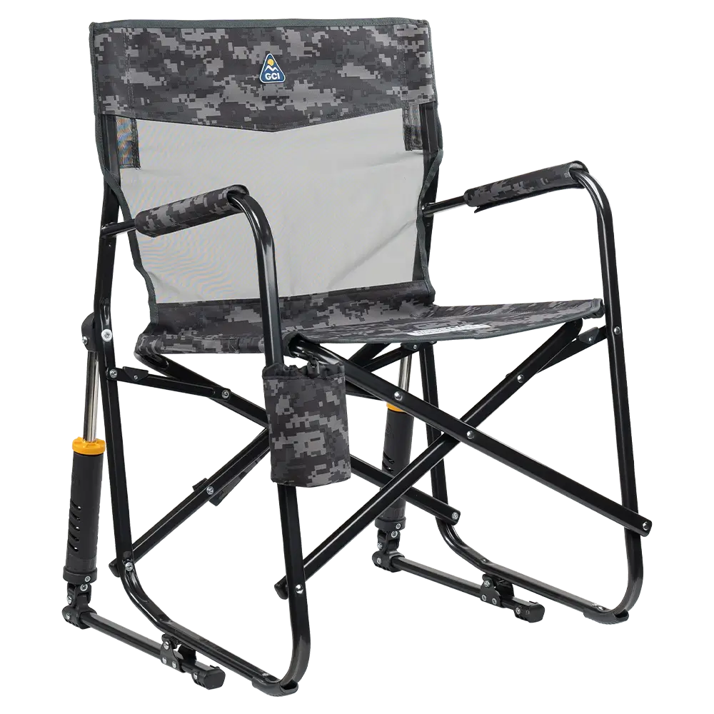 Luxury Camp Freestyle Rocker Elite - Choice 460 - Patented Spring-Action Rocking Chair for Camping - Cool Gray Camo