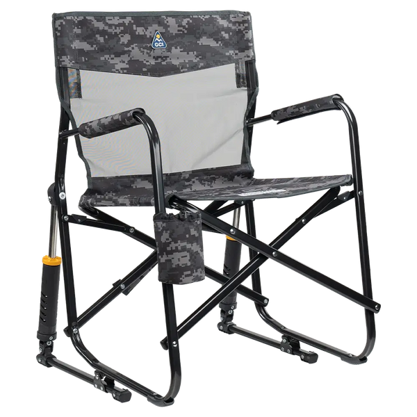 Luxury Camp Freestyle Rocker Elite - Choice 460 - Patented Spring-Action Rocking Chair for Camping - Cool Gray Camo