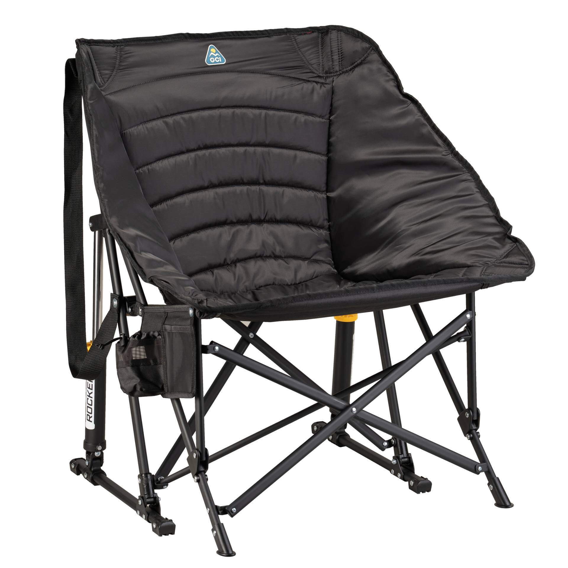 Patented Spring-Action Puff Rocker - Choice 731 - Heavy-Duty Kickback Rocker with Beverage Holder - Black