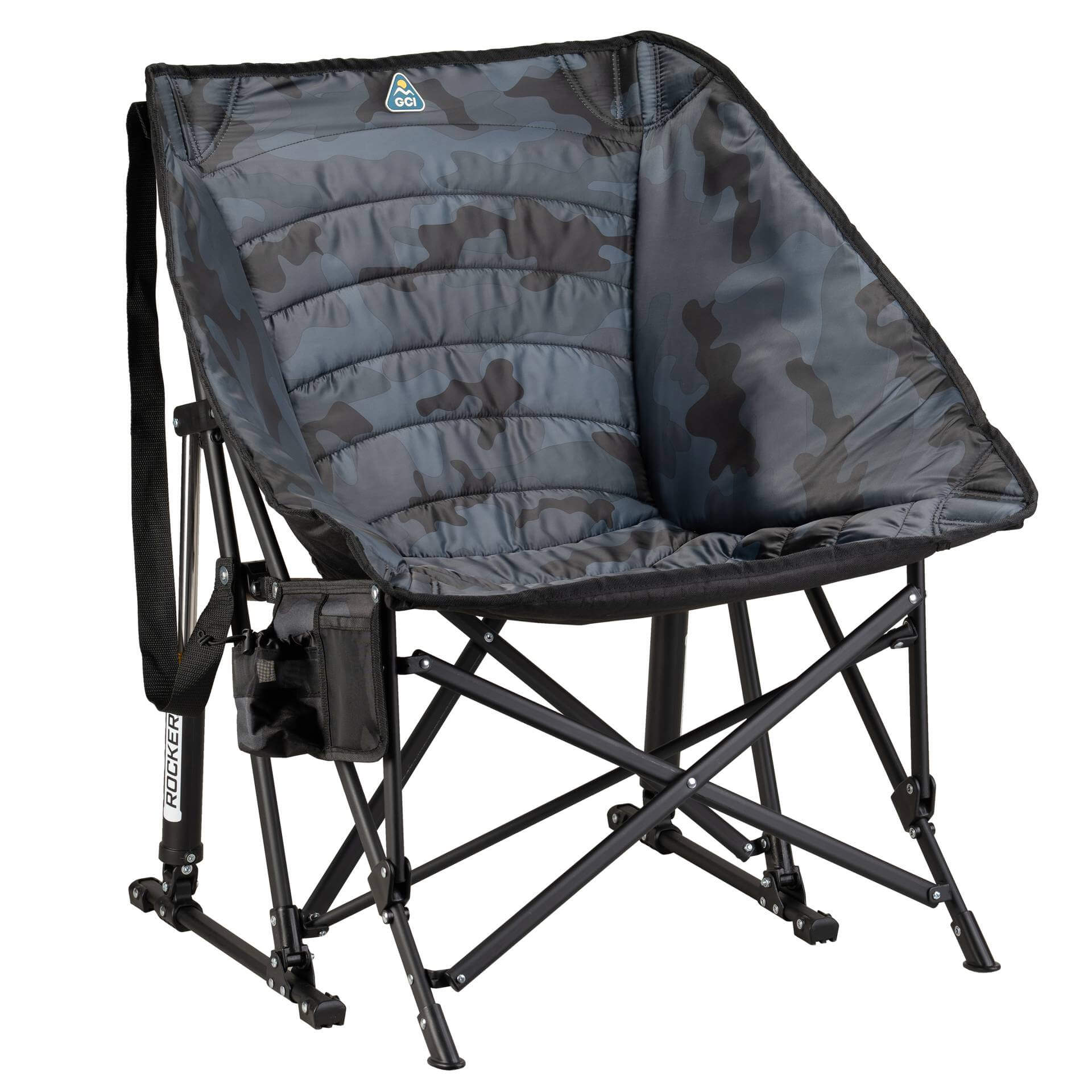 Patented Spring-Action Puff Rocker - Choice 731 - Heavy-Duty Kickback Rocker with Beverage Holder - Stealth Camo