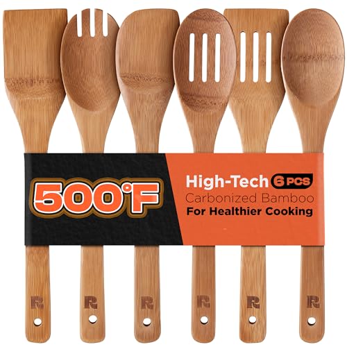upgraded Riveira Dark Bamboo Wooden Spoons for Cooking Collection