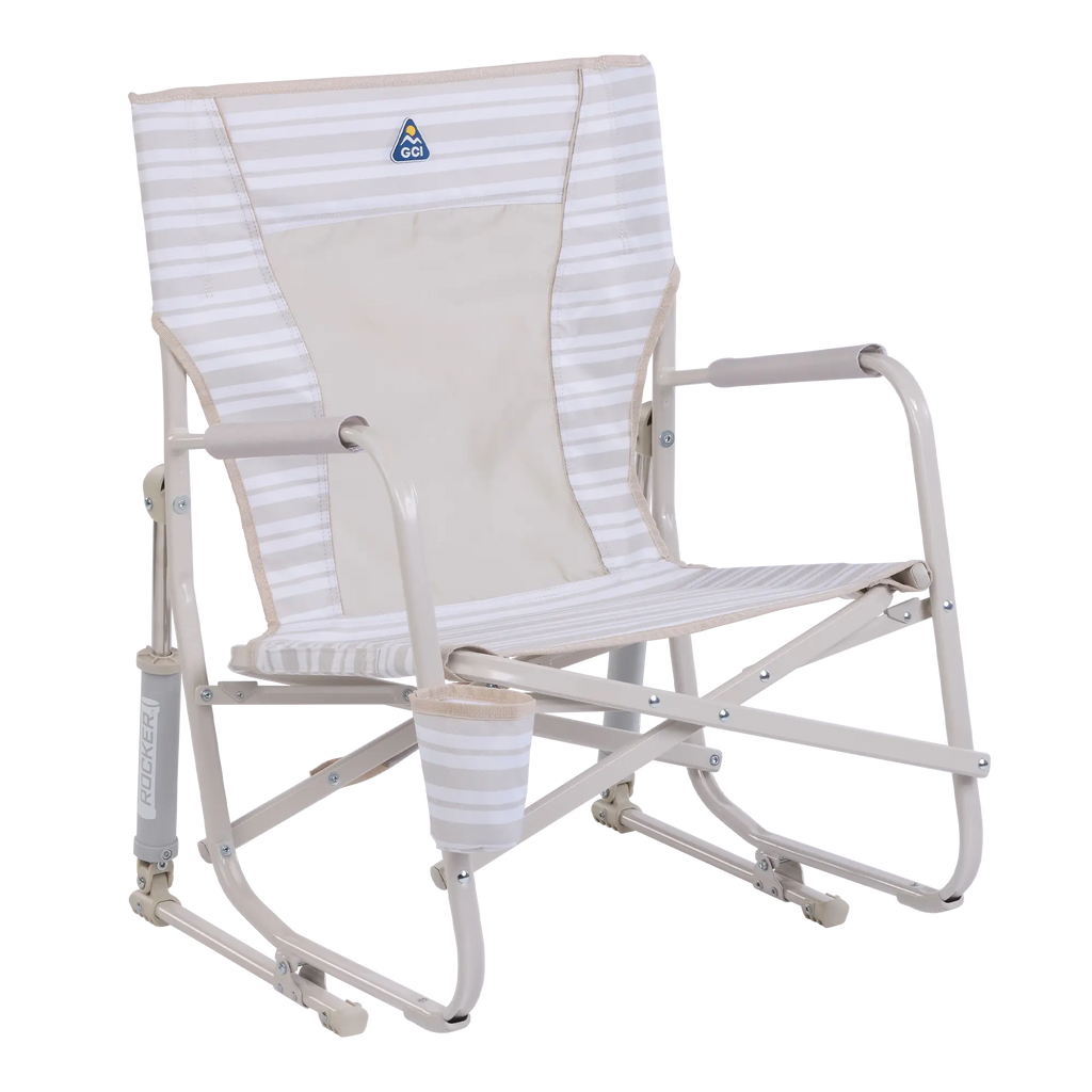 Luxury Camp Beach Rocker - Choice 712 - RoadTrip Rocker Smooth Motion Camp Chair - Neutral Stripe