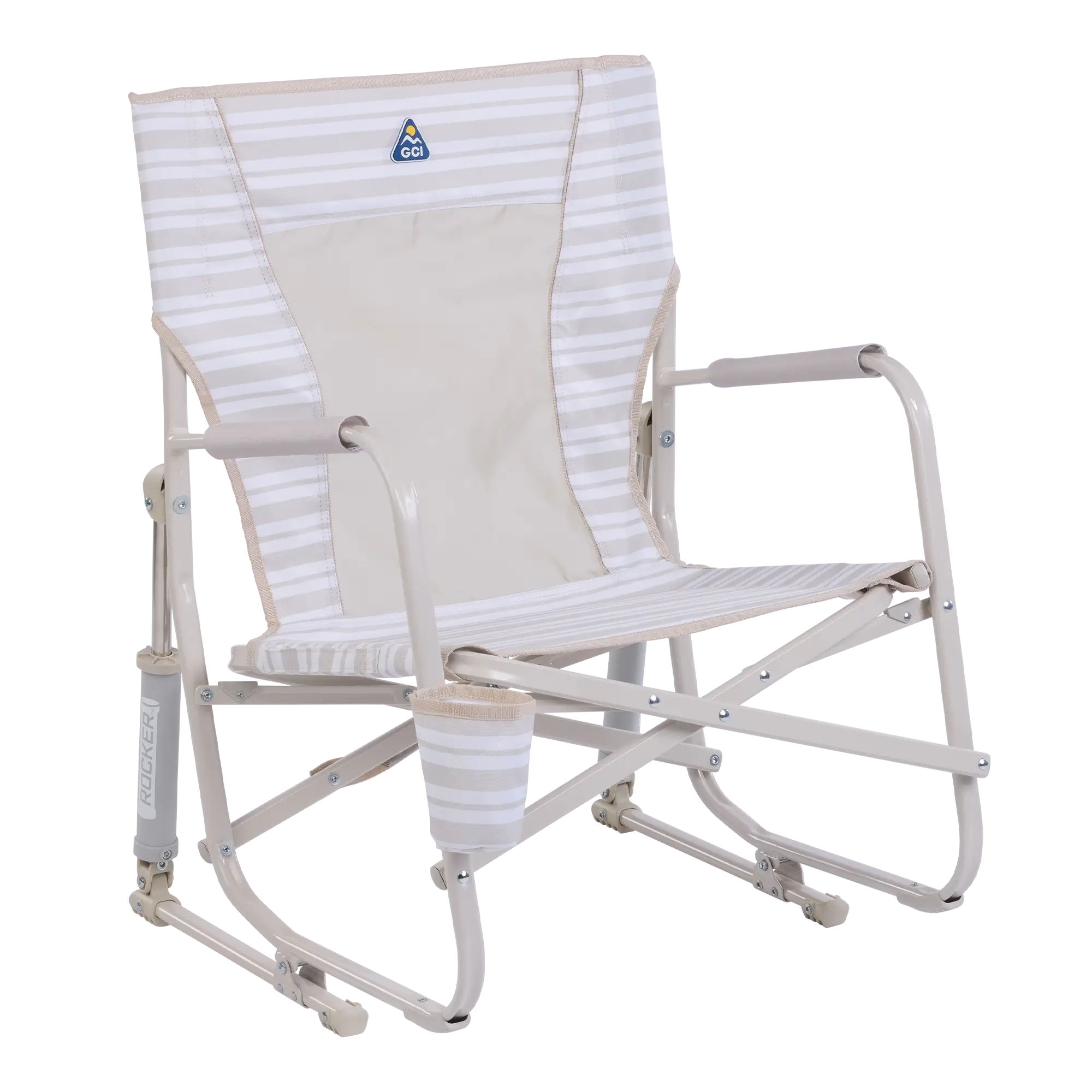 Luxury Camp Beach Rocker - Choice 712 - RoadTrip Rocker Smooth Motion Camp Chair - Neutral Stripe