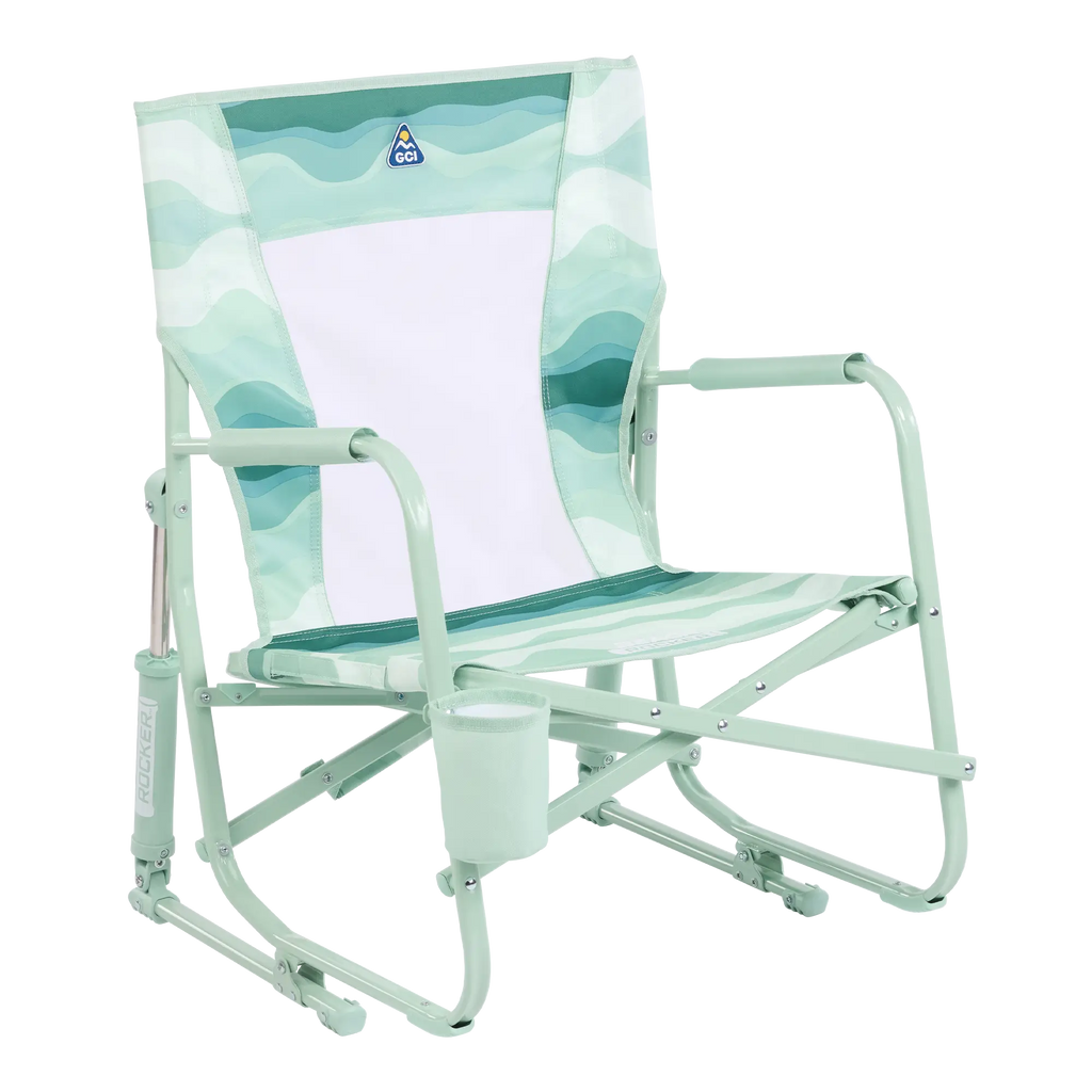 Luxury Camp Beach Rocker - Choice 712 - RoadTrip Rocker Smooth Motion Camp Chair - Green Beach Wave