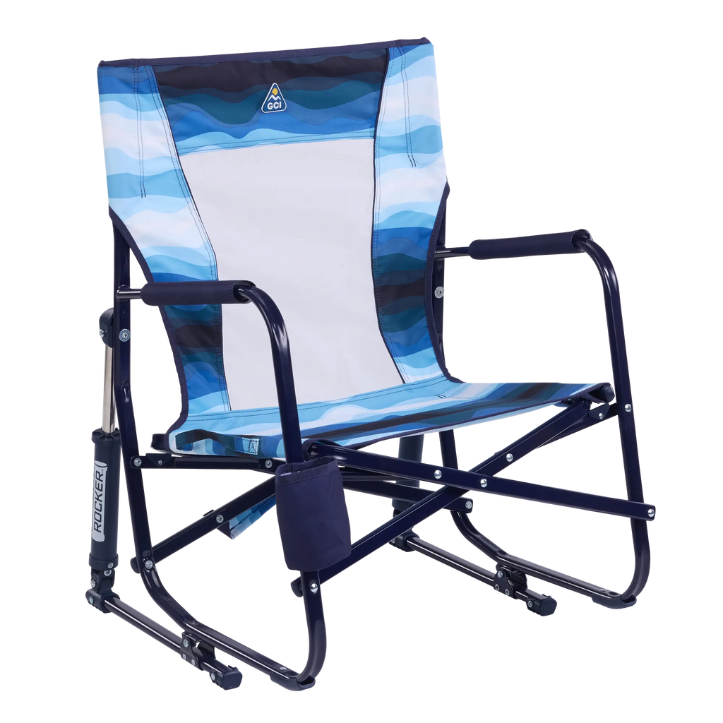 Luxury Camp Beach Rocker - Choice 712 - RoadTrip Rocker Smooth Motion Camp Chair - Blue Beach Wave