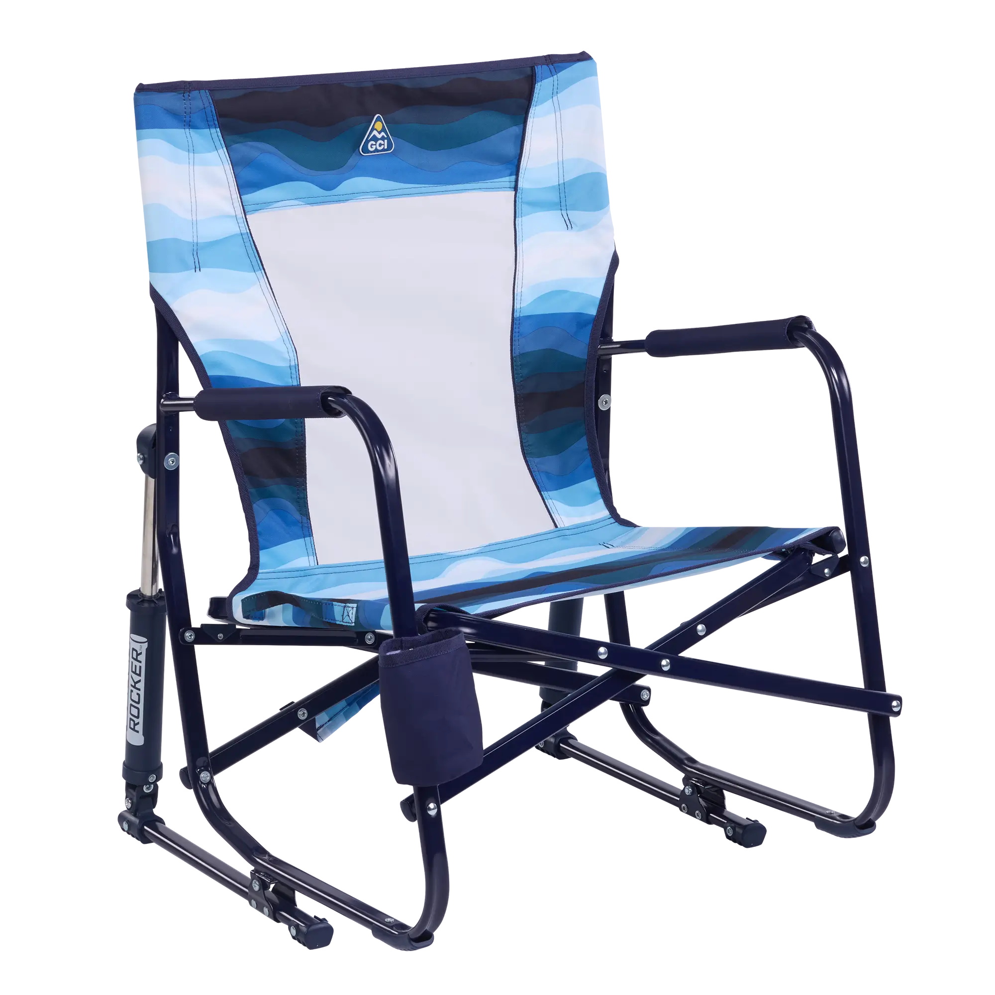 Luxury Camp Beach Rocker - Choice 712 - RoadTrip Rocker Smooth Motion Camp Chair - Blue Beach Wave