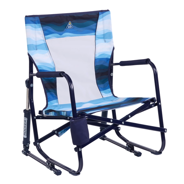 Luxury Camp Beach Rocker - Choice 712 - RoadTrip Rocker Smooth Motion Camp Chair - Blue Beach Wave