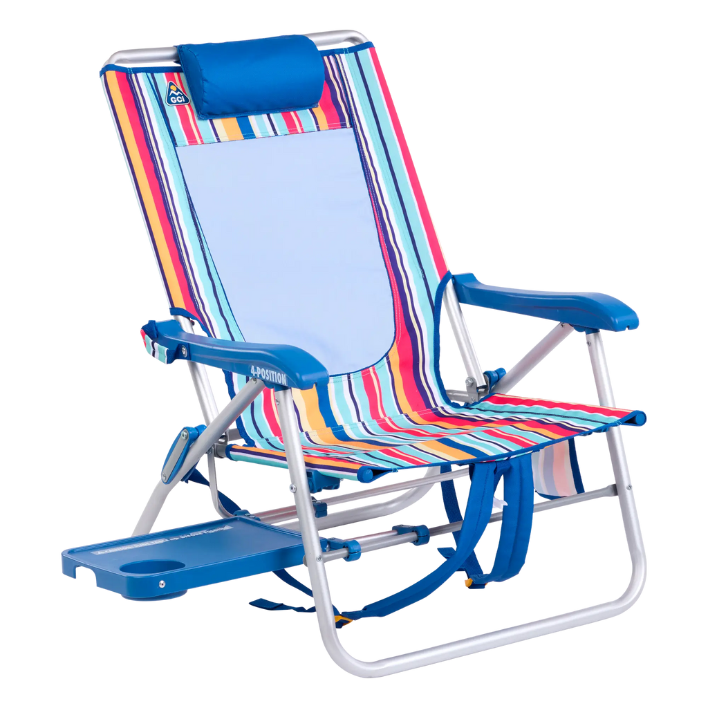 Rust-Resistant Aluminum Big Surf with Slide Table - Choice 334 - Portable Heavy-Duty Low Boy Chair for Ocean Side - Multi Stripe
