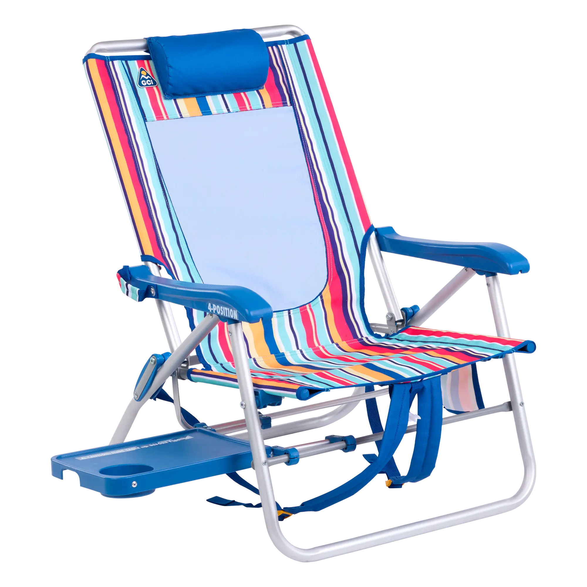 Rust-Resistant Aluminum Big Surf with Slide Table - Choice 334 - Portable Heavy-Duty Low Boy Chair for Ocean Side - Multi Stripe