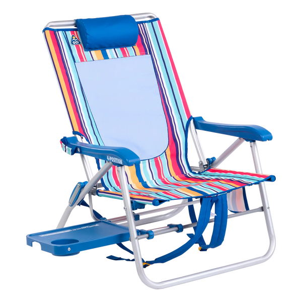 Rust-Resistant Aluminum Big Surf with Slide Table - Choice 334 - Portable Heavy-Duty Low Boy Chair for Ocean Side - Multi Stripe
