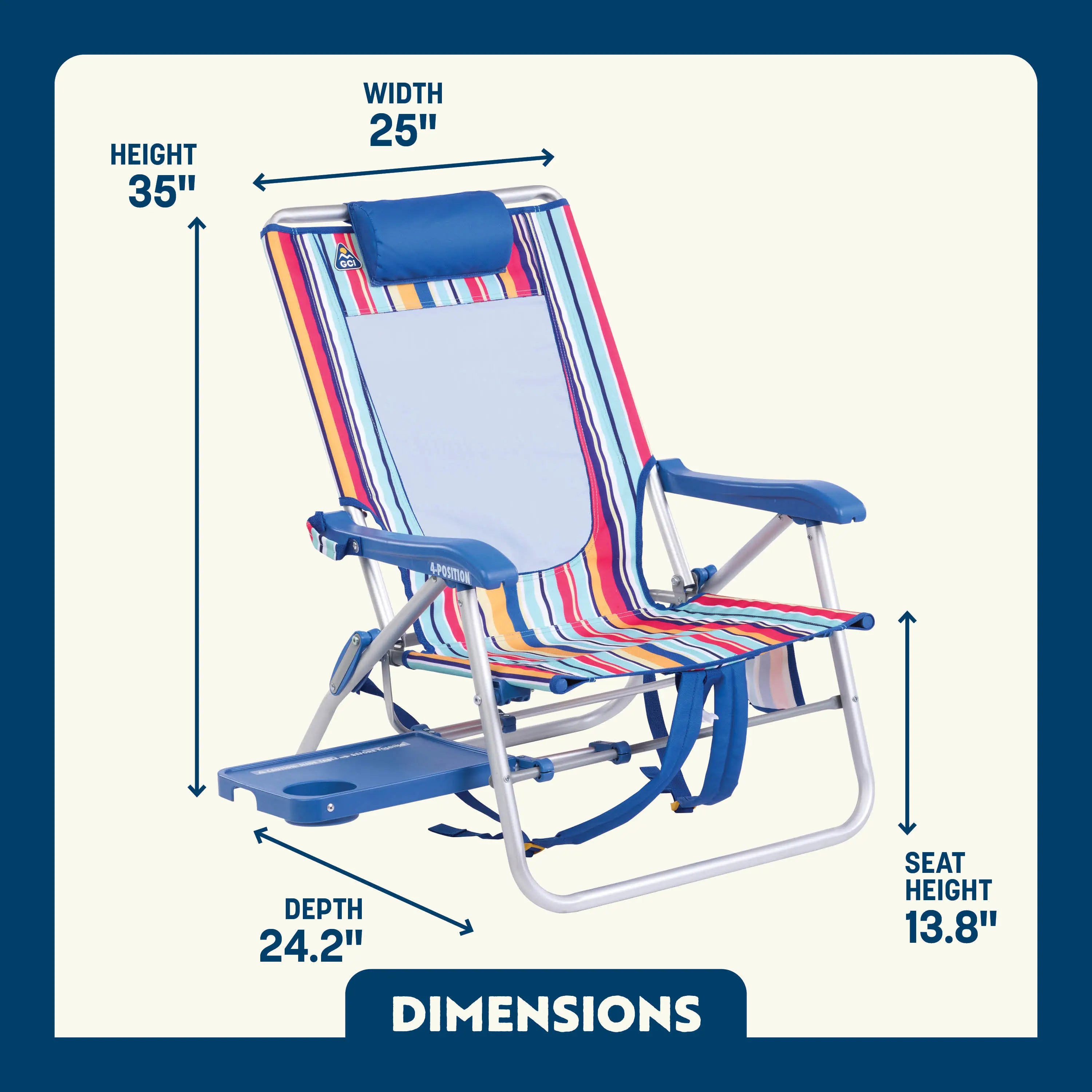 Rust-Resistant Aluminum Big Surf with Slide Table - Choice 334 - Portable Heavy-Duty Low Boy Chair for Ocean Side Detail