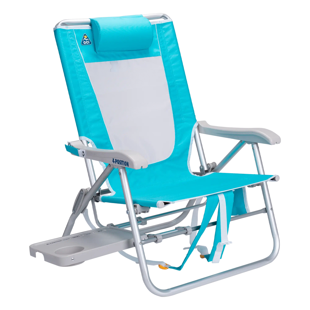 Rust-Resistant Aluminum Big Surf with Slide Table - Choice 334 - Portable Heavy-Duty Low Boy Chair for Ocean Side - Seafoam Green