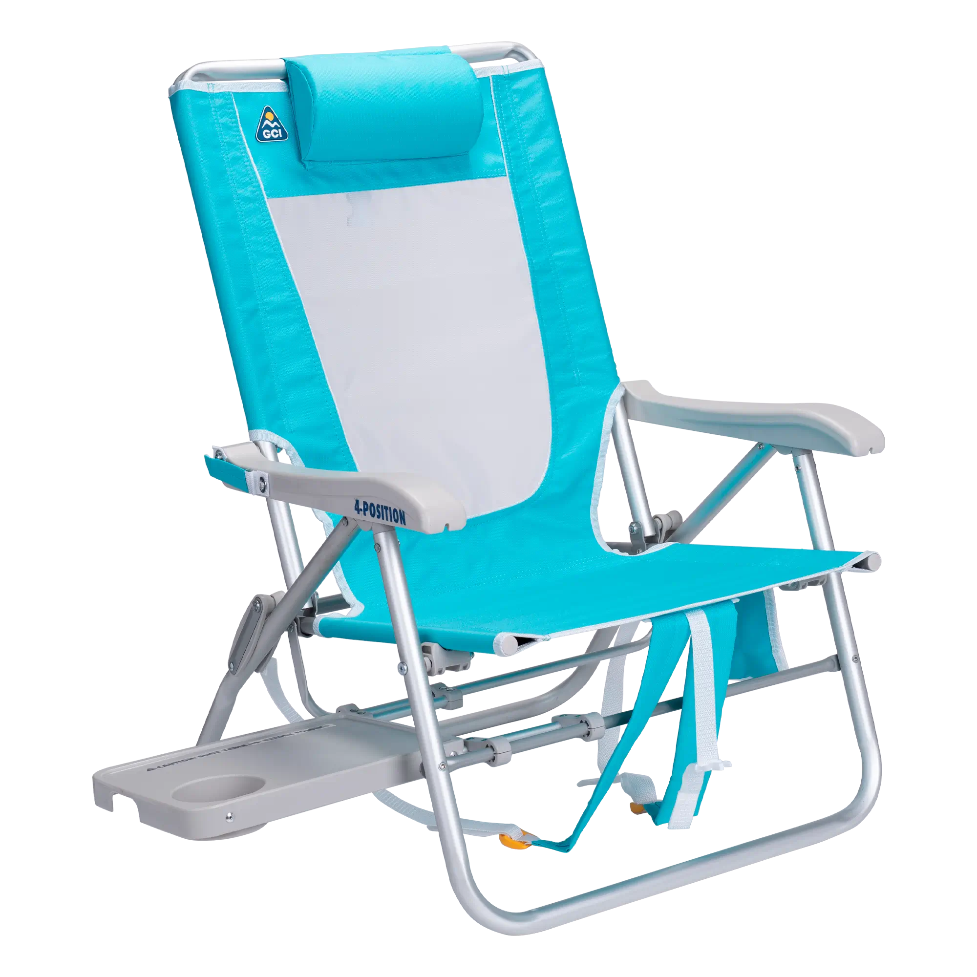 Rust-Resistant Aluminum Big Surf with Slide Table - Choice 334 - Portable Heavy-Duty Low Boy Chair for Ocean Side - Seafoam Green