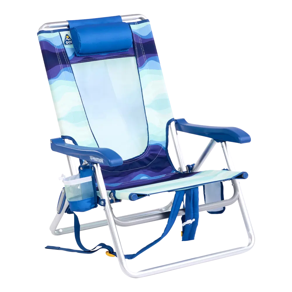 Backpack Travel Backpack Beach Chair - Choice 709 - Low-Profile Reclining Beach Chair with Backpack Straps - Wave