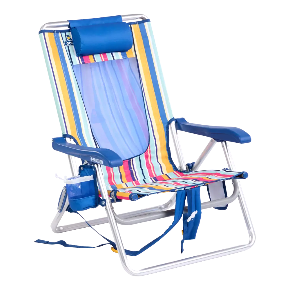 Backpack Travel Backpack Beach Chair - Choice 709 - Low-Profile Reclining Beach Chair with Backpack Straps - Multi Stripe