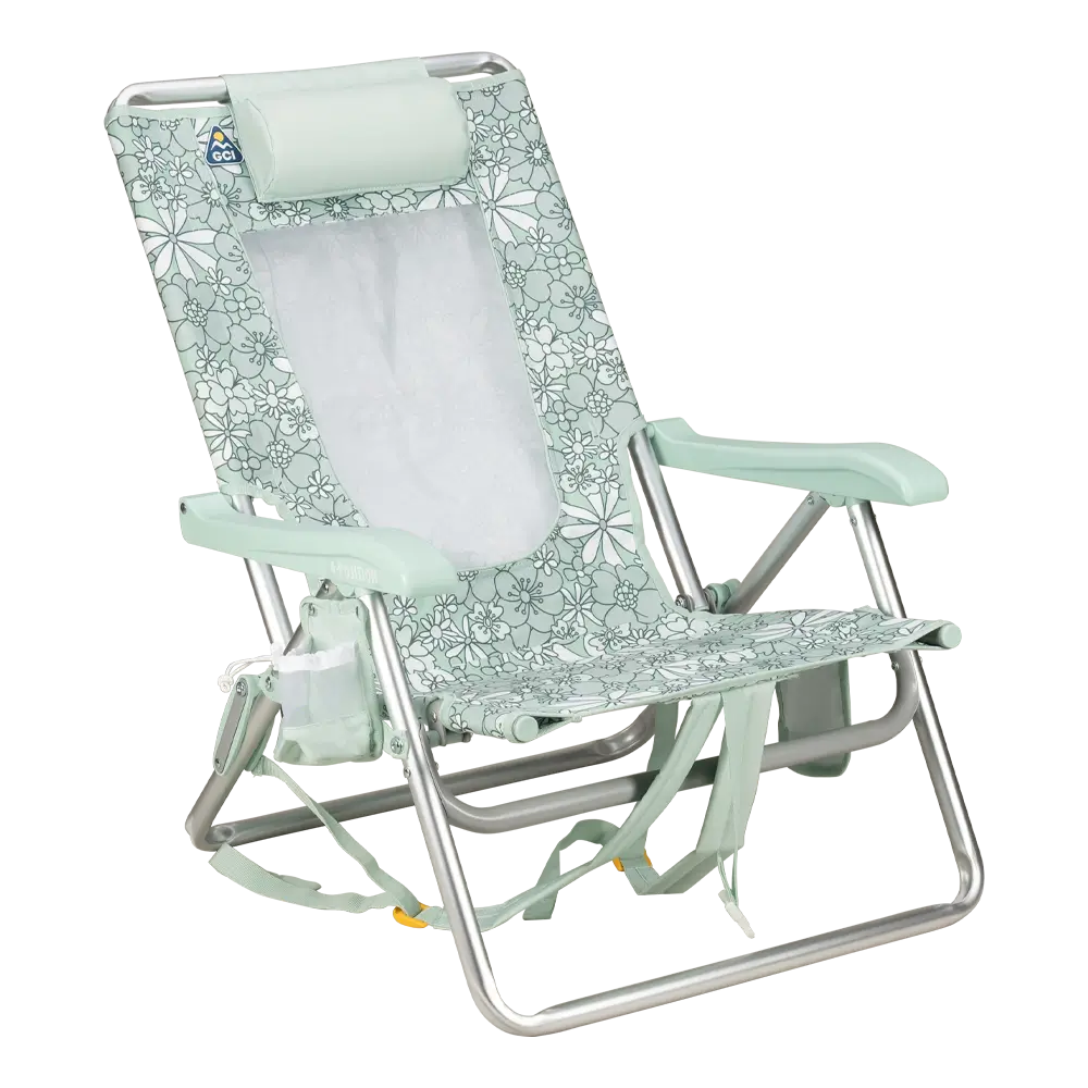 Backpack Travel Backpack Beach Chair - Choice 709 - Low-Profile Reclining Beach Chair with Backpack Straps - Floral Pastel Green