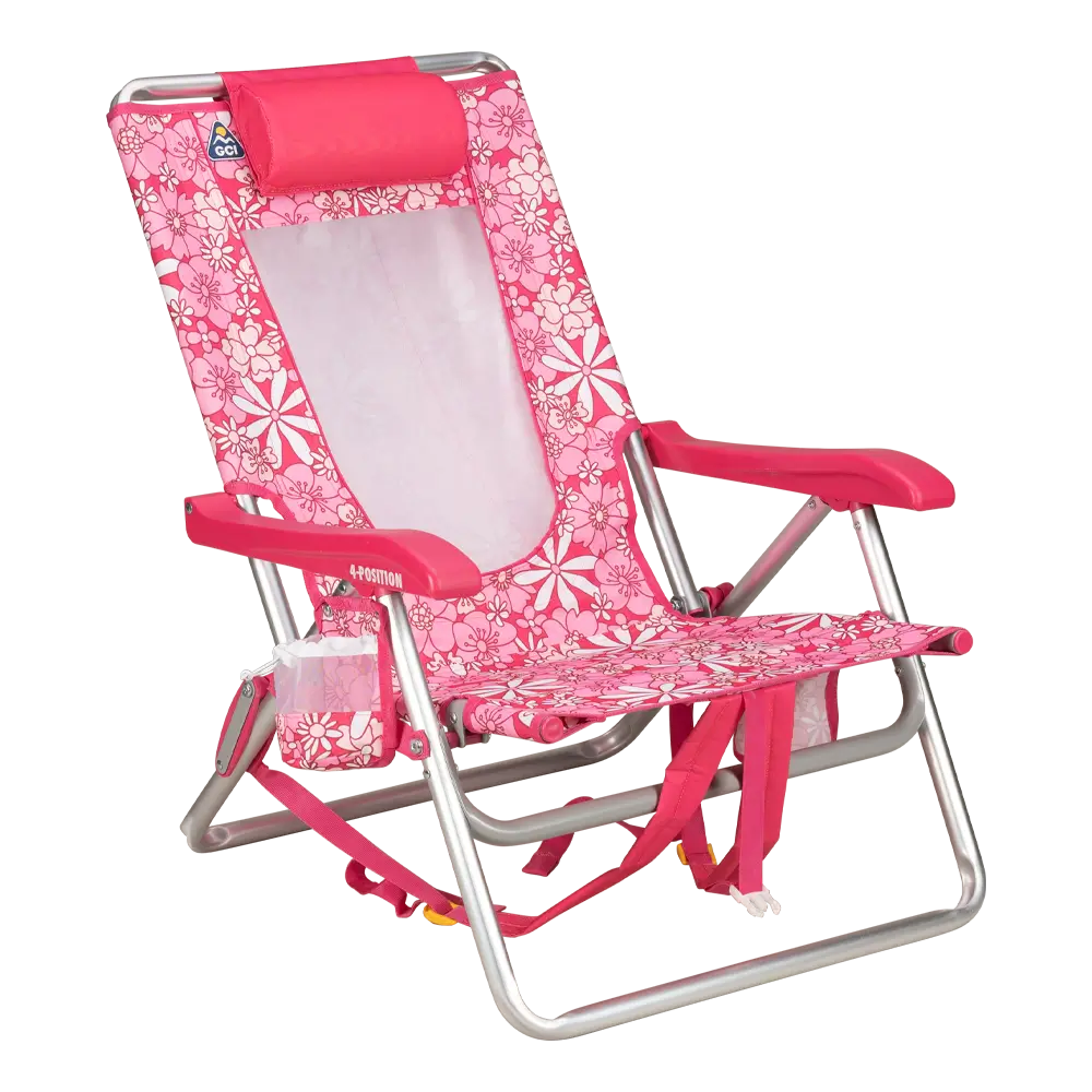 Backpack Travel Backpack Beach Chair - Choice 709 - Low-Profile Reclining Beach Chair with Backpack Straps - Floral Sport Pink